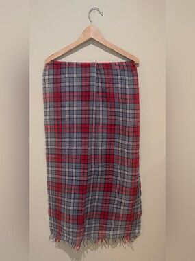 J. Crew Red and Gray Plaid Virgin Wool Blend Scarf Made in Italy One Size